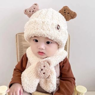 Mũ len kèm khăn quàng cổ chất mềm cho bé trai bé gái , phù hợp 6 tháng - 3 tuổi