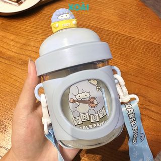 Bình Nước Hình Thú Cưng 4D, Bình Nước Cho Bé, Nhựa Tritan Cao Cấp, 330ml Có Ống Hút Dây Đeo - BN029