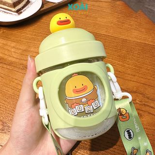 Bình Nước Hình Thú Cưng 4D, Bình Nước Cho Bé, Nhựa Tritan Cao Cấp, 330ml Có Ống Hút Dây Đeo - BN029