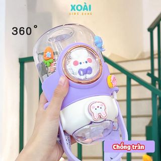Bình Nước Thú Cưng Không Gian Space Capsule 830ml  Cao Cấp, Có Dây Đeo, Ống Hút Sillicon - BN024