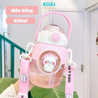 Bình Nước Thú Cưng Không Gian Space Capsule 830ml  Cao Cấp, Có Dây Đeo, Ống Hút Sillicon - BN024