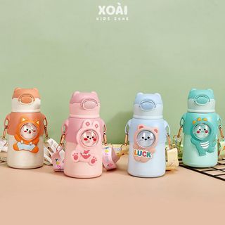 Bình Nước Giữ Nhiệt Trẻ Em Hình Thú Cưng 520ml, Inox 316 Có Ống Hút Dây Đeo, Giữ Nhiệt 6-12H BN026