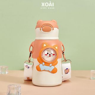 Bình Nước Giữ Nhiệt Trẻ Em Hình Thú Cưng 520ml, Inox 316 Có Ống Hút Dây Đeo, Giữ Nhiệt 6-12H BN026