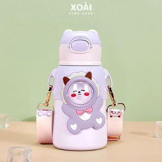 Bình Nước Giữ Nhiệt Trẻ Em Hình Thú Cưng 520ml, Inox 316 Có Ống Hút Dây Đeo, Giữ Nhiệt 6-12H BN026