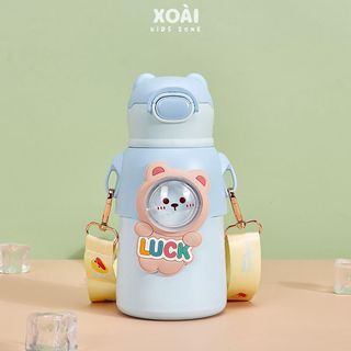 Bình Nước Giữ Nhiệt Trẻ Em Hình Thú Cưng 520ml, Inox 316 Có Ống Hút Dây Đeo, Giữ Nhiệt 6-12H BN026