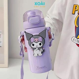 Bình Nước Giữ Nhiệt Gấu Dâu Và Nhân Vật Hoạt Hình Cao Cấp 460ml Inox 316 4 Lớp, Dây Đeo Ống Hút Giữ Nhiệt 7-12h - BN032