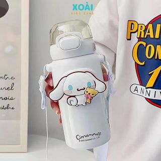 Bình Nước Giữ Nhiệt Gấu Dâu Và Nhân Vật Hoạt Hình Cao Cấp 460ml Inox 316 4 Lớp, Dây Đeo Ống Hút Giữ Nhiệt 7-12h - BN032