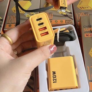 ￼Bộ Sạc Siêu Nhanh Prami 120W PD USB TypeC, Cốc Cáp Sạc 120W 4 Cổng
