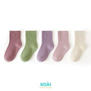 Set 5 Đôi Tất Trơn Cho Bé Chất Len Tăm Mịn Đủ Size 1-12 Tuổi - TA009