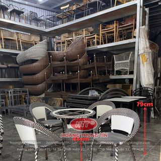 Bộ bàn ghế cafe mây nhựa giá rẻ ghế đĩa màu trắng đồng