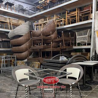 Bộ bàn ghế cafe mây nhựa giá rẻ ghế đĩa màu trắng đồng