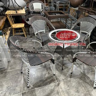 Bộ bàn ghế cafe nhựa giả mây mắc cáo ghế bông văn