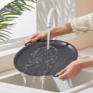 Chảo đá nướng không dầu chống dính size 34cm, chảo nướng thịt hàn quốc dùng cho mọi loại bếp