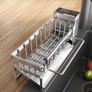 Giá để đồ nhà bếp bằng thép không gỉ 304, giá để đồ dùng bồn rửa chén ( kèm khay đũa )