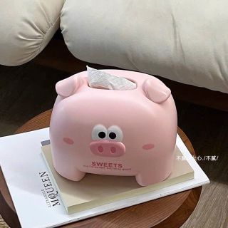 Hộp đựng khăn giấy heo hồng trắng đáng yêu dễ thương trang trí bàn