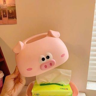 Hộp đựng khăn giấy heo hồng trắng đáng yêu dễ thương trang trí bàn