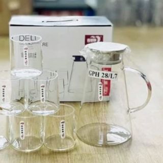 BỘ BÌNH THỦY TINH KÈM 6 LY DELI GPH28 CAO CẤP