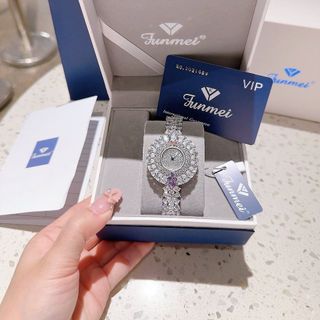 ĐỒNG HỒ NỮ CHÍNH HÃNG FUNMEI MẶT HOA BẠC FULL ĐÁ PHA LÊ ĐI KÈM TEM KÍCH HOẠT ĐIỆN TỬ BẢO HÀNH CHÍNH HÃNG 2