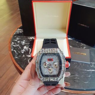 ĐỒNG HỒ NAM DÂY CAO SU TRUNG CẤP RI.CHA MI.LLE MẶT CHỮ NHẬT ĐÍNH ĐÁ SANG CHẢNH 10