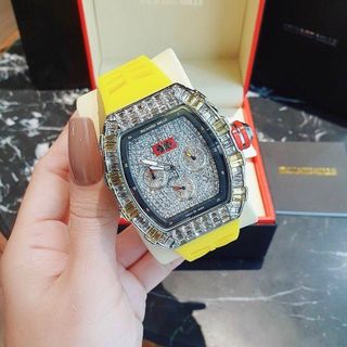 ĐỒNG HỒ NAM DÂY CAO SU TRUNG CẤP RI.CHA MI.LLE MẶT CHỮ NHẬT ĐÍNH ĐÁ SANG CHẢNH 10