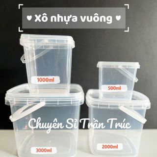 Xô nhựa vuông 3 lít đựng trà sữa, thực phẩm khô, có quai xách tiện lợi