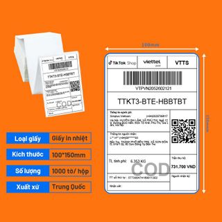 Giấy In Nhiệt Decal A6 - 100x150mm - Tệp 500 Tem In Bill Shopee TMĐT Cuộn A6 A7 Tem Trà Sữa Có Lớp Keo