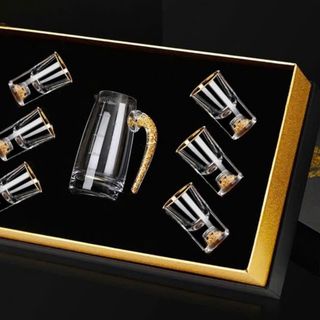 Set ly uống rượu pha lê kèm vàng lá 24K sang trọng quý phái Bộ 1 bình 6 ly kèm hộp HT-R02 giá sỉ