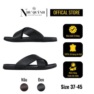 Dép da nam quai chéo chữ X, dập họa tiết sang trọng, đế cao su chống trơn mã 01