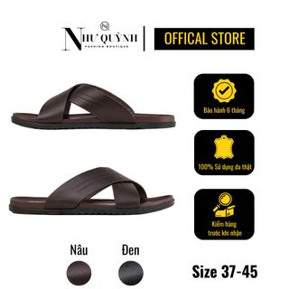 Dép da nam quai chéo chữ X, dập họa tiết sang trọng, đế cao su chống trơn mã 01