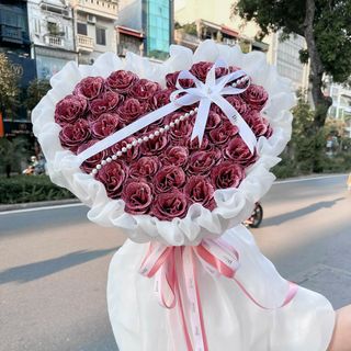 Bó Hoa Hồng Nhũ Hình Trái Tim Màu Hồng 35 Bông Cực Chất