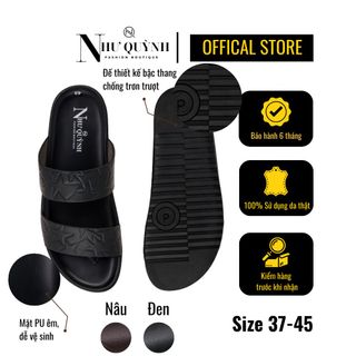 Dép 2 quai ngang da thật, thiết kế dập nổi trẻ trung, đế cao su chống trơn mã 06