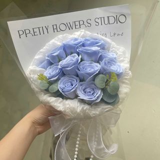 Hoa Hồng Sáp Thơm Màu Xanh Bó 11 Bông Siêu Xinh