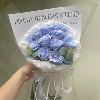 Hoa Hồng Sáp Thơm Màu Xanh Bó 11 Bông Siêu Xinh