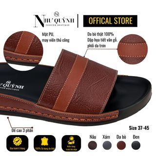 Dép da nam quai ngang thiết kế 2 màu, khâu viền thủ công, đế cao su mã Q05