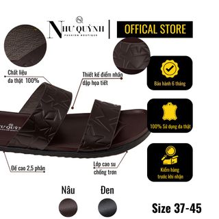 Dép 2 quai ngang da thật, thiết kế dập nổi trẻ trung, đế cao su chống trơn mã 06