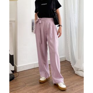 Quần culottes cạp cao dây eo hông