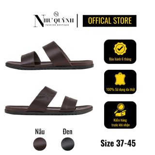 Dép 2 quai ngang da thật, thiết kế dập nổi trẻ trung, đế cao su chống trơn mã 05