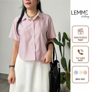Áo sơ mi fom lửng croptop cổ sen