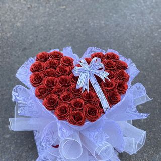 Bó Hoa Hồng Nhũ Kim Tuyến 45 Bông Hình Trái Tim Siêu Đáng Yêu