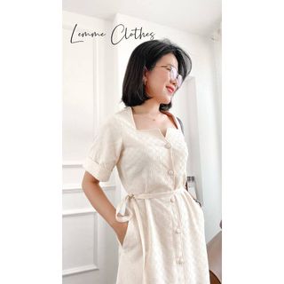Đầm dáng dài tay ngắn nút bọc