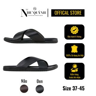 Dép da nam quai chéo chữ X, dập hoạ tiết sang trọng, đế cao su chống trơn mã 02