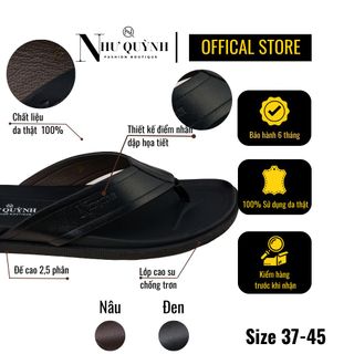Dép da bò nhập khẩu cho nam, xỏ ngón trẻ trung, đế 2 lớp cao su mã 08