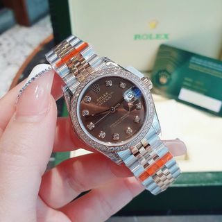 ĐỒNG HỒ NAM NỮ CAO CẤP RÔ LE MÁY CƠ MẶT SAPHIRE VIỀN ĐÁ DÂY DEMI 2