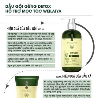 Bộ Dầu Gội Gừng Detox Hỗ Trợ Mọc Tóc Weilaiya Luxury (Gội 420ml & Xả 200ml)