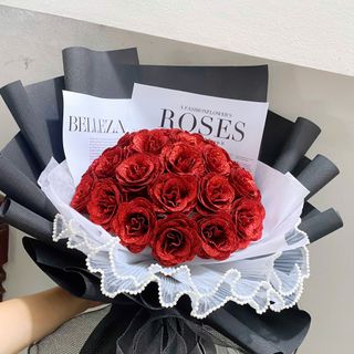 Bó Hoa Hồng Nhũ Kim Tuyến 16 Bông Siêu Sang