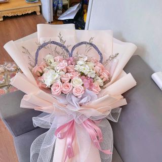 Bó Hoa Hồng Sáp Thơm Mix Màu Siêu Dễ Thương Hình Trái Tim