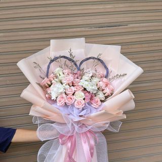 Bó Hoa Hồng Sáp Thơm Mix Màu Siêu Dễ Thương Hình Trái Tim