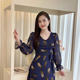 Đầm voan hoa sang trọng cho mẹ bigsize thiết kế dáng xòe đẹp cao cấp dự tiệc N61