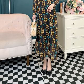 Đầm maxi dự tiệc cho mẹ phong cách hàn Quốc bigsize, chất voan cao cấp, dáng xòe sang trọng đẹp N07