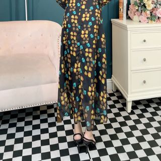 Đầm maxi dự tiệc cho mẹ phong cách hàn Quốc bigsize, chất voan cao cấp, dáng xòe sang trọng đẹp N07